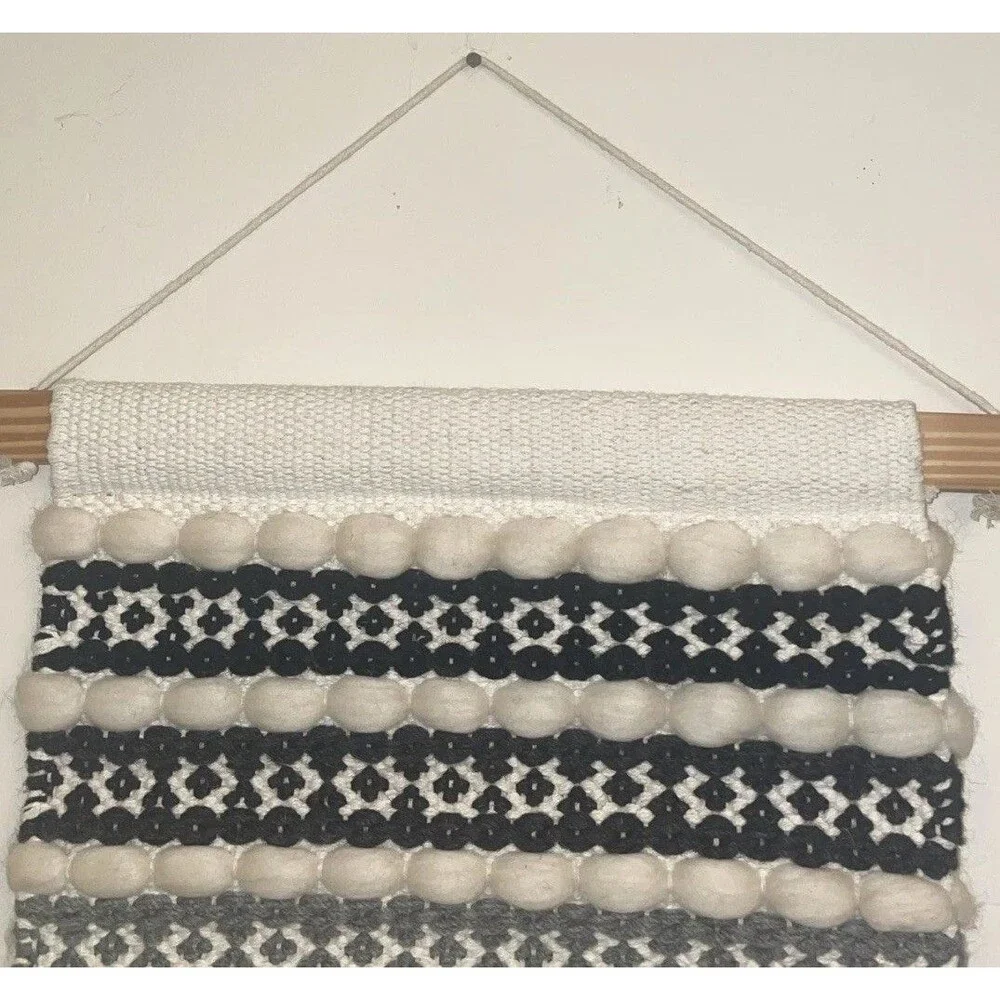 Bohemian Woven Wall Hanging Tassel Tapestry Home Wool Textile Art Decor 13”x 34”